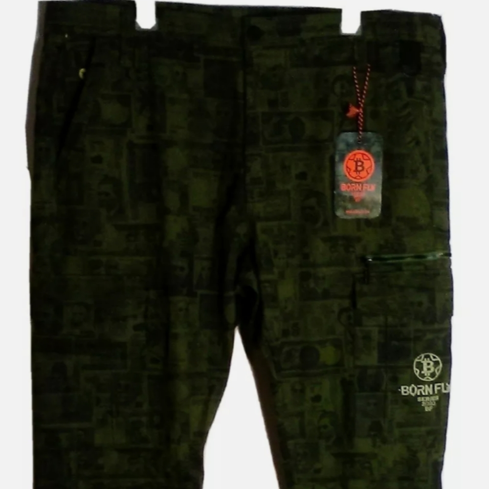Born-Fly Mens Size 40 Series 2020 Jeans green money/bills patches New with tags